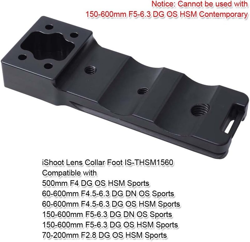 iShoot Lens Collar Replacement Foot Tripod Mount Ring Base Stand Socket TS-61 Compatible with Sigma 150-600mm f/5-6.3 DG OS HSM Sports, 70-200mm f/2.8 DG OS HSM Sports, 500mm f/4 DG OS HSM Sports - Image 2